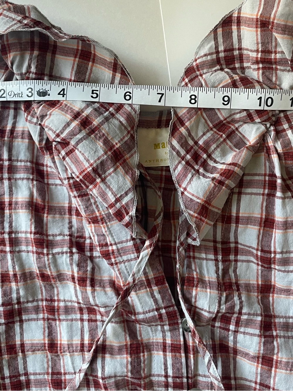 Anthropologie Red and Light Blue Plaid Button-Down Shirt - Picture 5 of 9